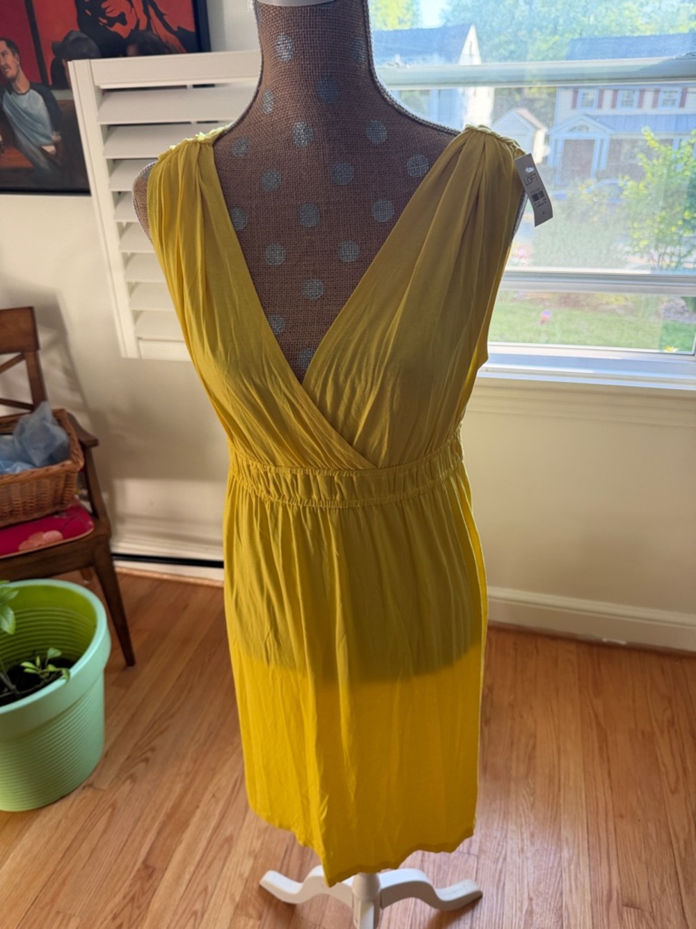 LOFT Bright Yellow V-Neck Sleeveless Midi Dress